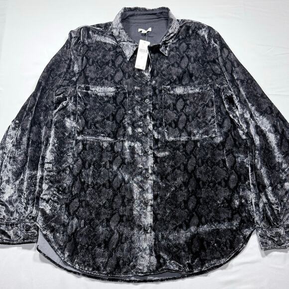 Pilcro Anthropologie Snakeskin Print Button Down Shirt NWT Sz L Oversized - Picture 3 of 7